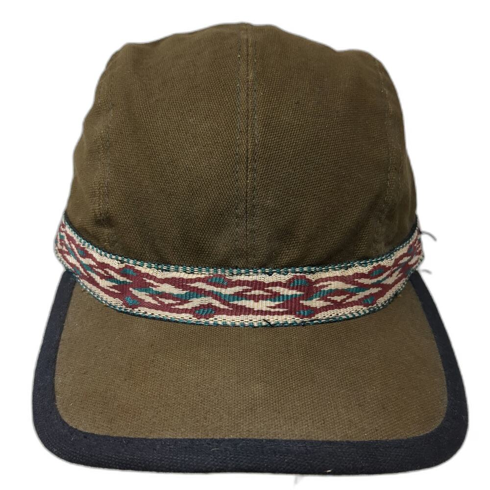 KAVU Baseball Cap Brown S Woven Strap Cotton Made in USA 5 Panel Slideback Hat